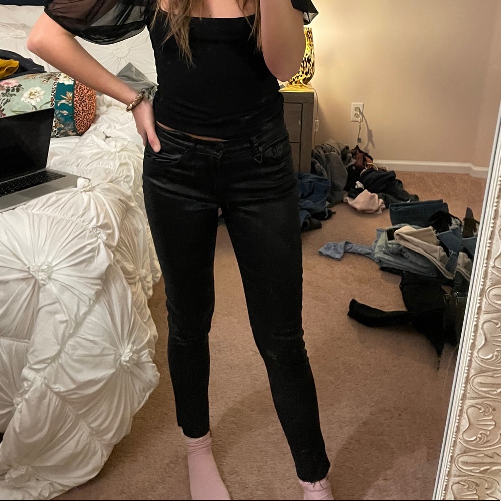 Neon blonde faux leather jeans